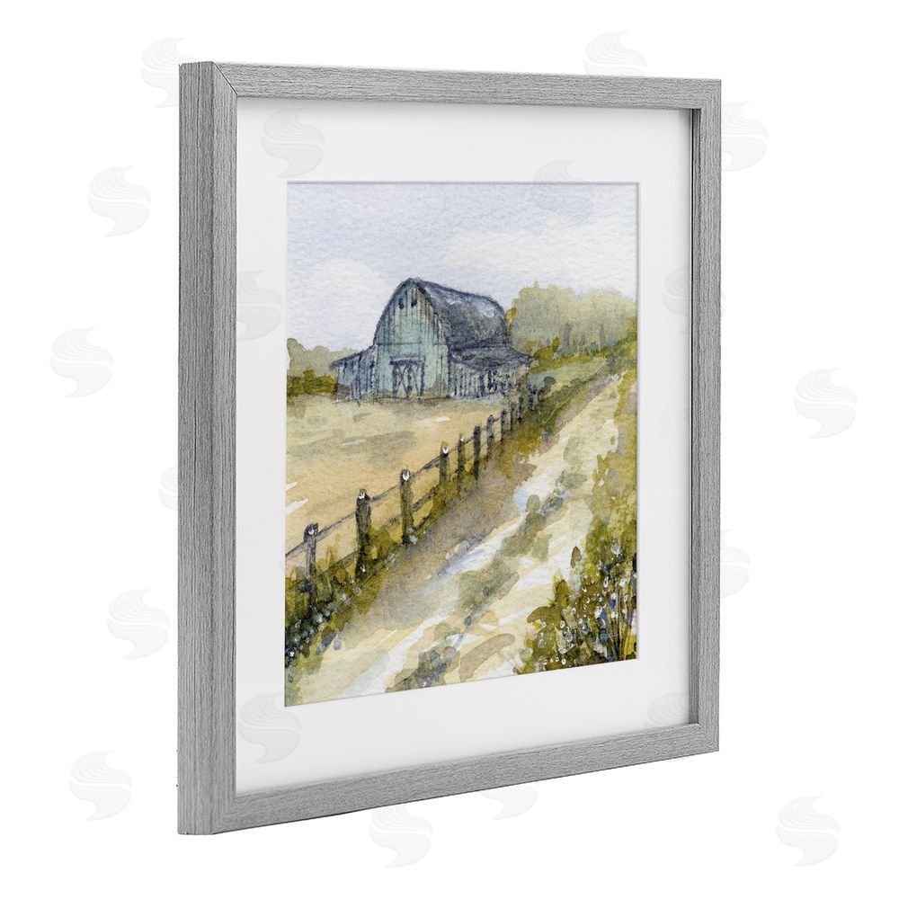 Patti Bishop Blue Barn Lane Gray Framed Print Under Glass Wall Art