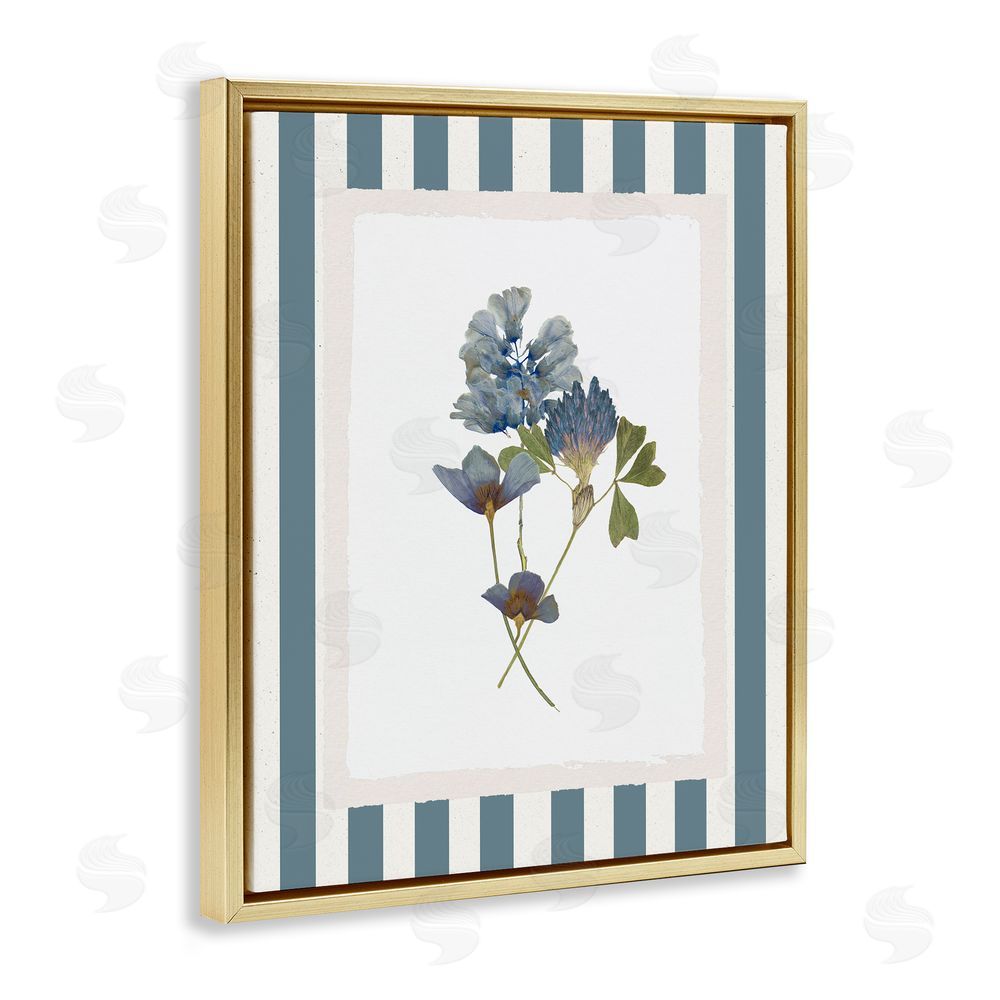 Val Rhodes Blue Summer Memory Florals Gold Floating Frame Canvas Wall Art Print