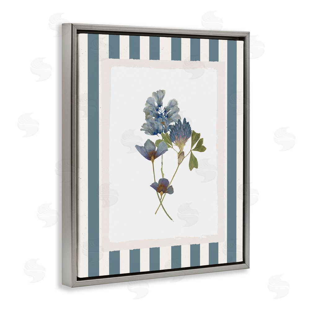 Val Rhodes Blue Summer Memory Florals Gray Floating Frame Canvas Wall Art Print