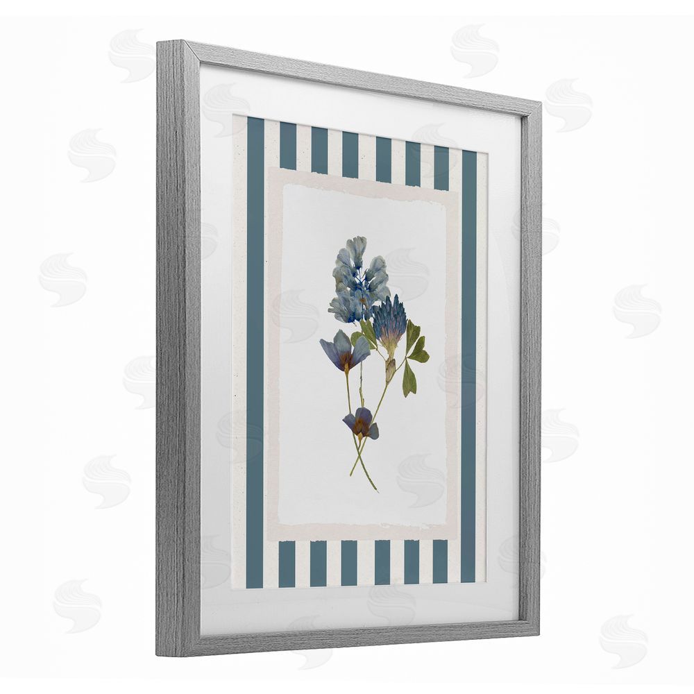 Val Rhodes Blue Summer Memory Florals Gray Framed Print Under Glass Wall Art