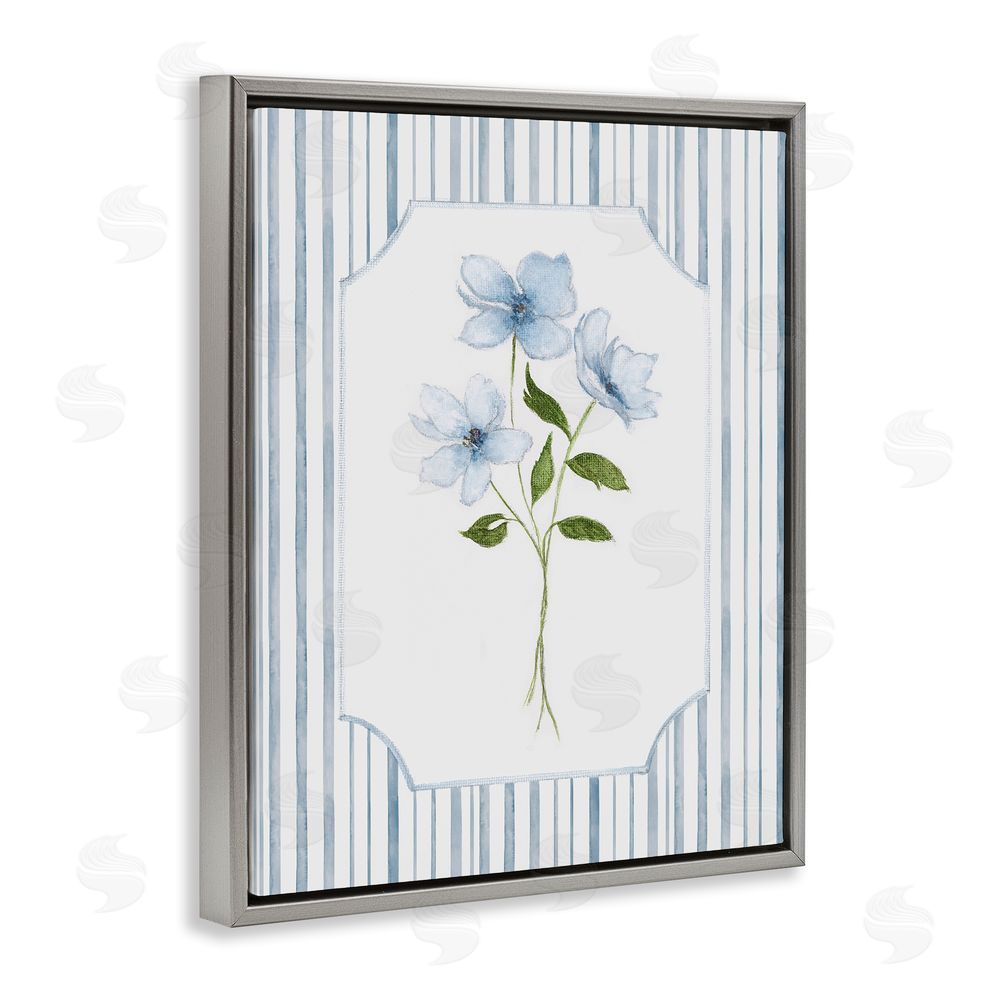 Tava Studios Soft Blooms & Stripes Gray Floating Frame Canvas Wall Art Print