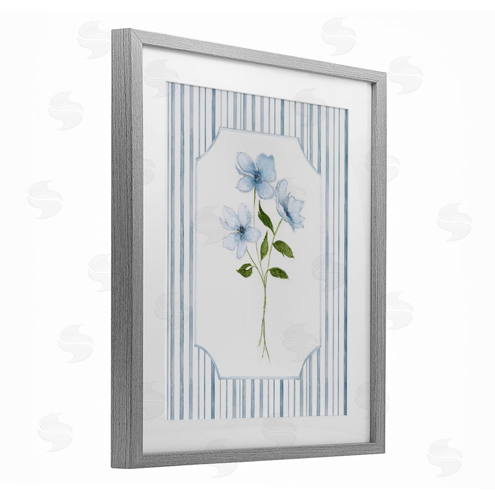 Tava Studios Soft Blooms & Stripes Gray Framed Print Under Glass Wall Art