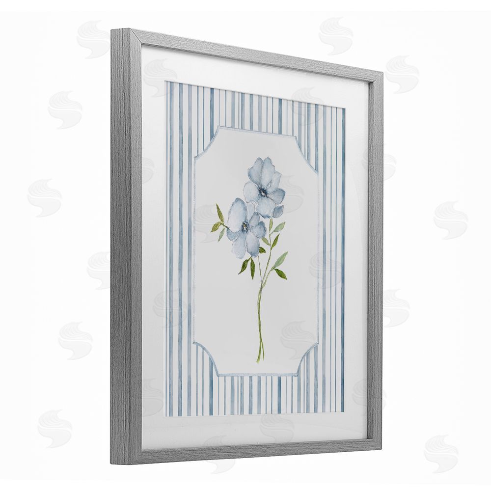 Tava Studios Blooms And Stripes Gray Framed Print Under Glass Wall Art