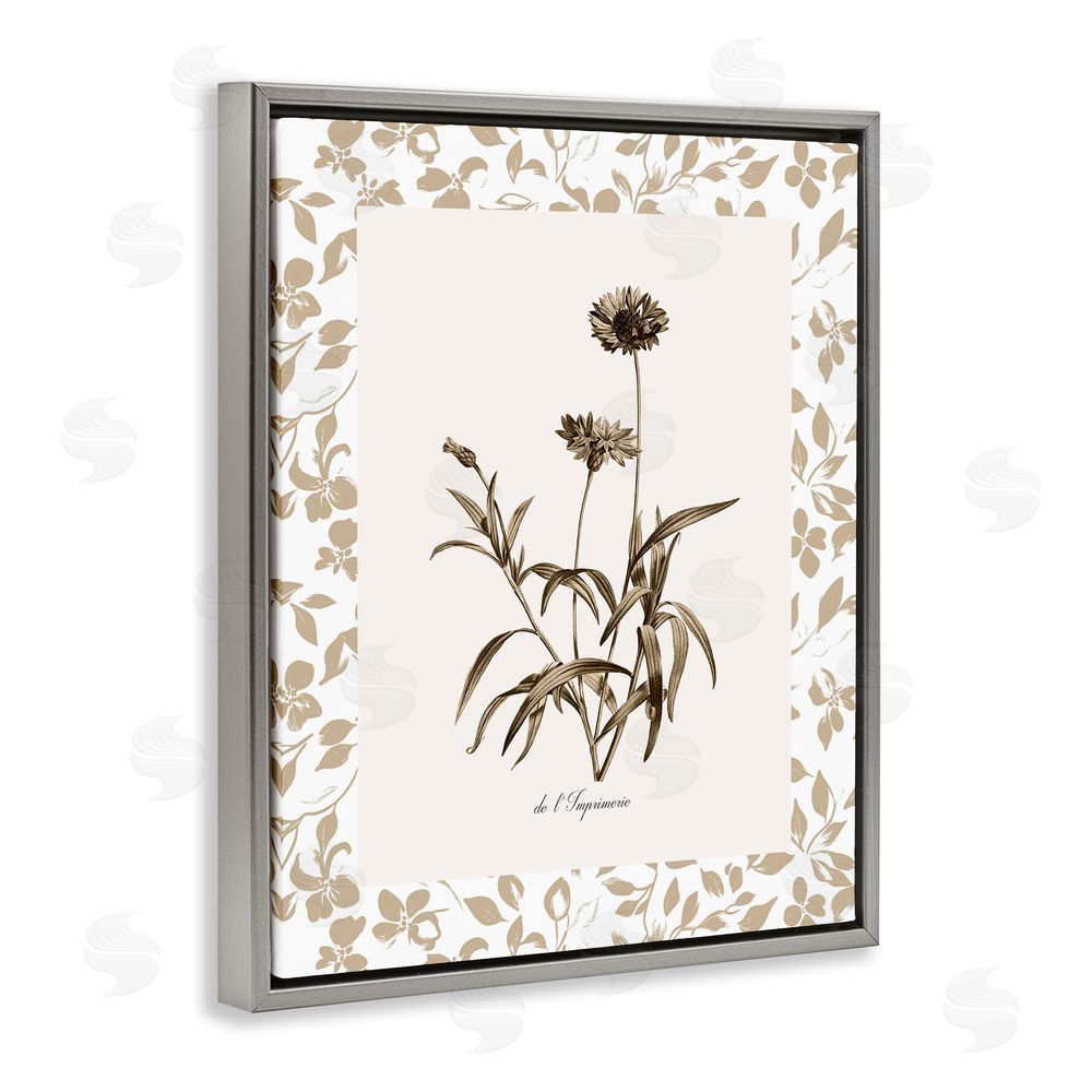 Kelly Donovan Neutral Imperial Flowers Gray Floating Frame Canvas Wall Art Print