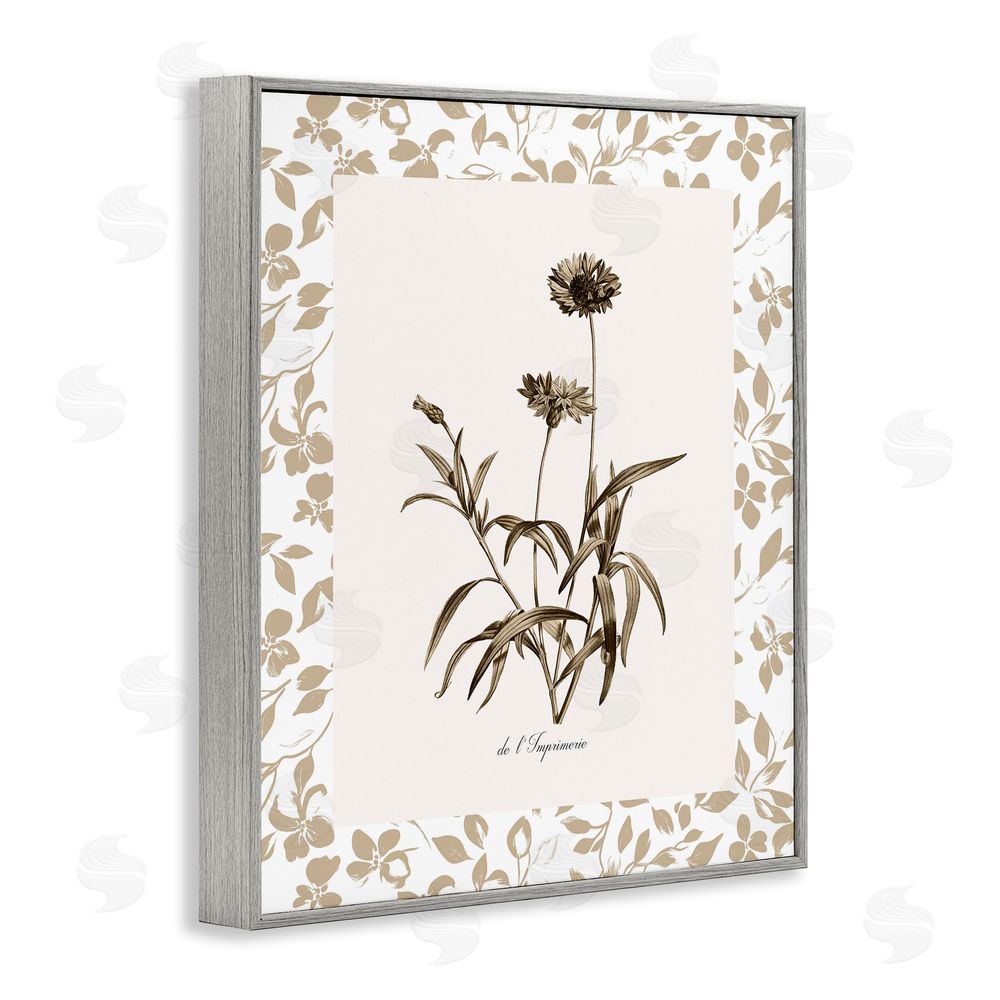 Kelly Donovan Neutral Imperial Flowers Gray Framed Giclee Wall Art Print