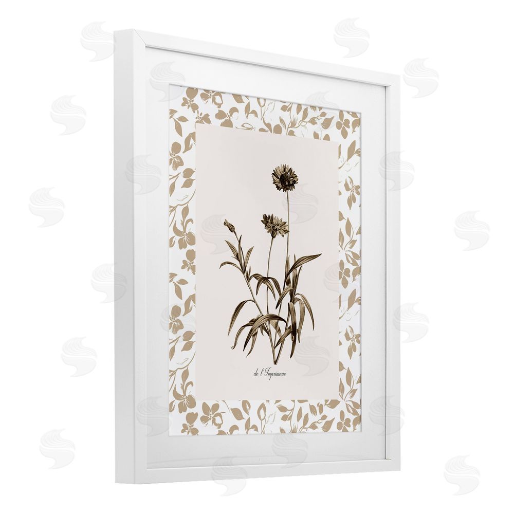 Kelly Donovan Neutral Imperial Flowers White Framed Print Under Glass Wall Art