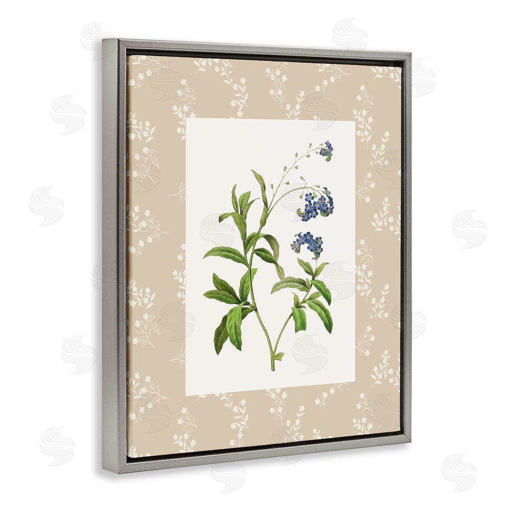 Val Rhodes Botanical Plate Design Gray Floating Frame Canvas Wall Art Print