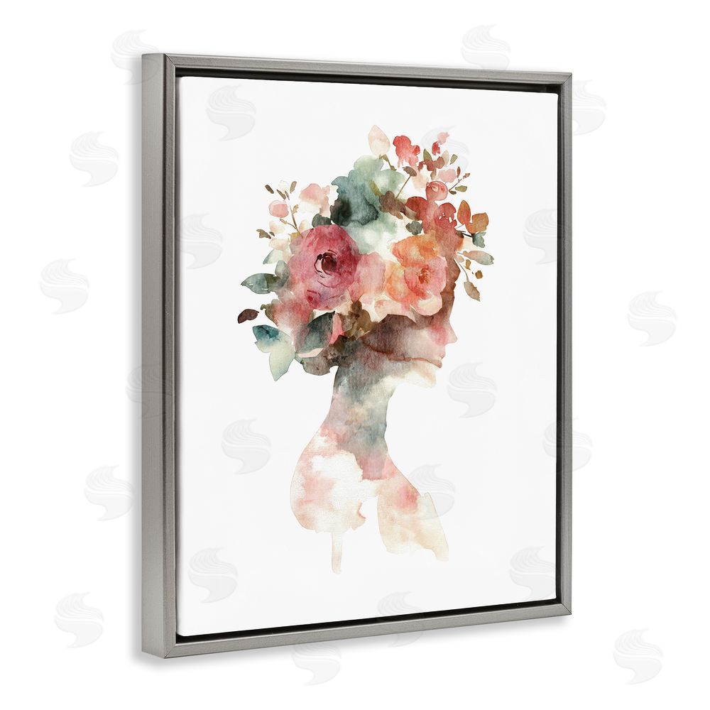 Svetlana Aleynikova Floral Dreamscape Silhouette Gray Floating Frame Canvas Wall Art Print