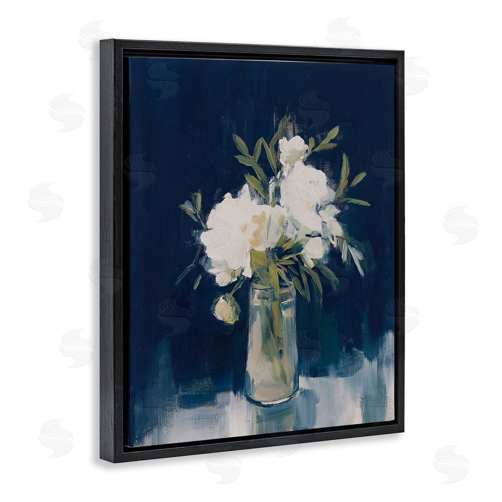 Svetlana Aleynikova Peonies On Blue Mirage Black Floating Frame Canvas Wall Art Print