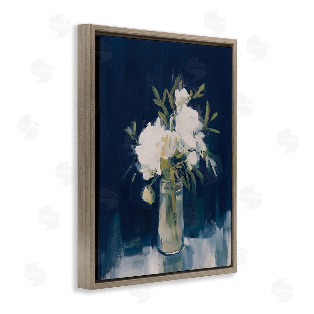 Svetlana Aleynikova Peonies On Blue Mirage Brown Floating Frame Canvas Wall Art Print