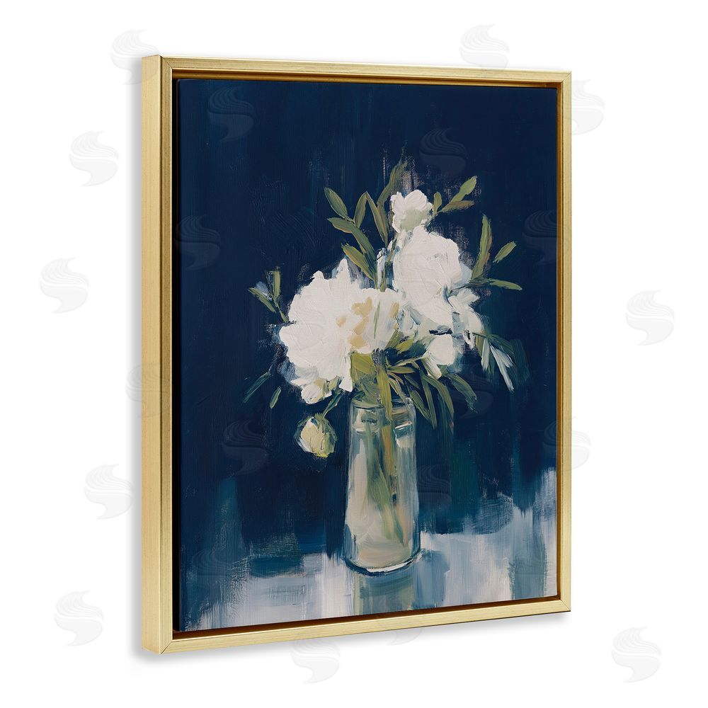 Svetlana Aleynikova Peonies On Blue Mirage Gold Floating Frame Canvas Wall Art Print