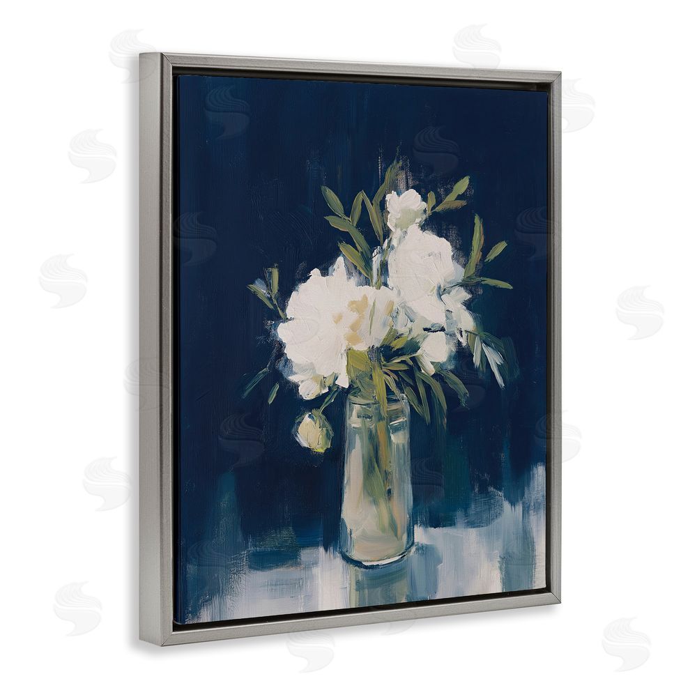 Svetlana Aleynikova Peonies On Blue Mirage Gray Floating Frame Canvas Wall Art Print