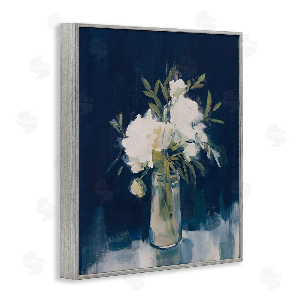 Svetlana Aleynikova Peonies On Blue Mirage Gray Framed Giclee Wall Art Print
