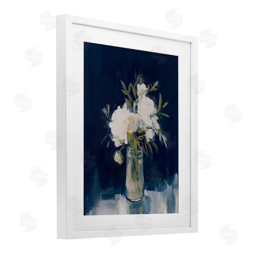 Svetlana Aleynikova Peonies On Blue Mirage White Framed Print Under Glass Wall Art