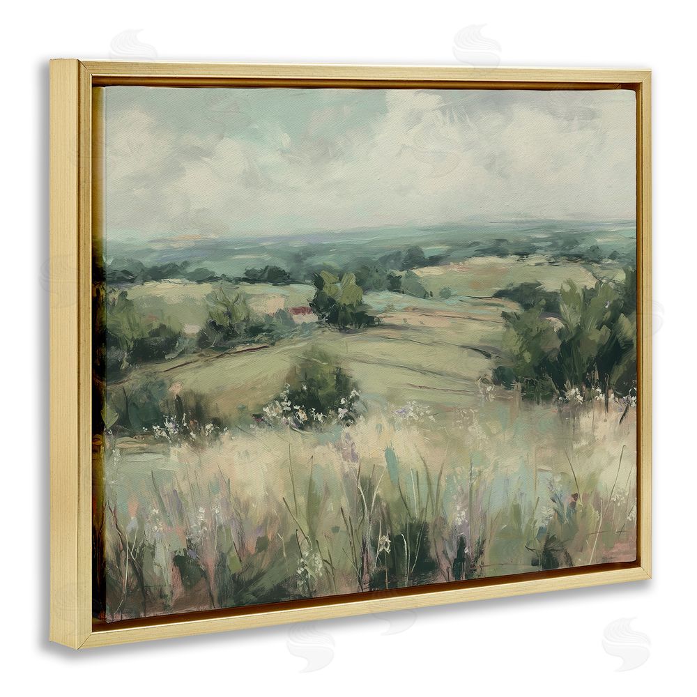 Svetlana Aleynikova Idyllic Green Pastures Gold Floating Frame Canvas Wall Art Print