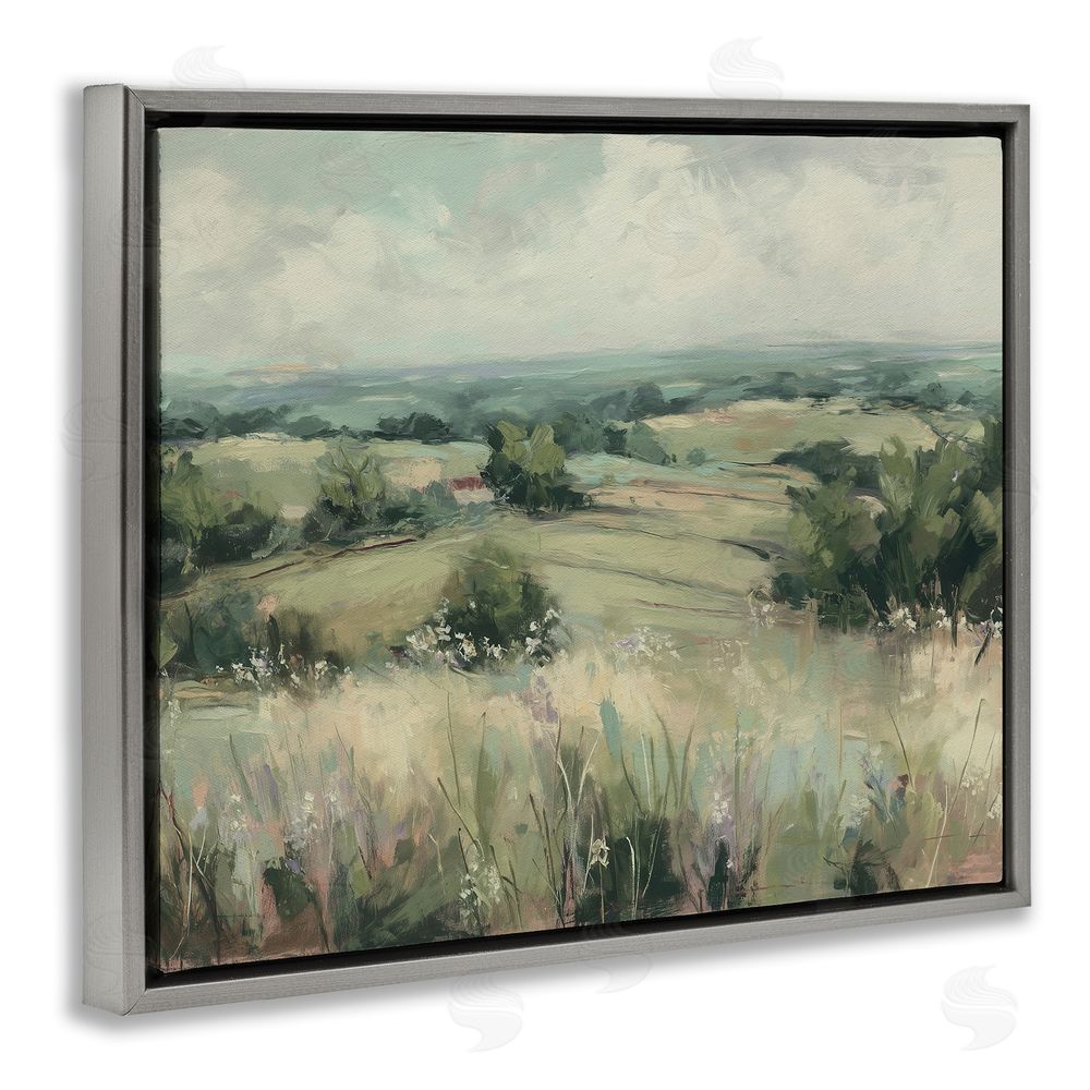 Svetlana Aleynikova Idyllic Green Pastures Gray Floating Frame Canvas Wall Art Print