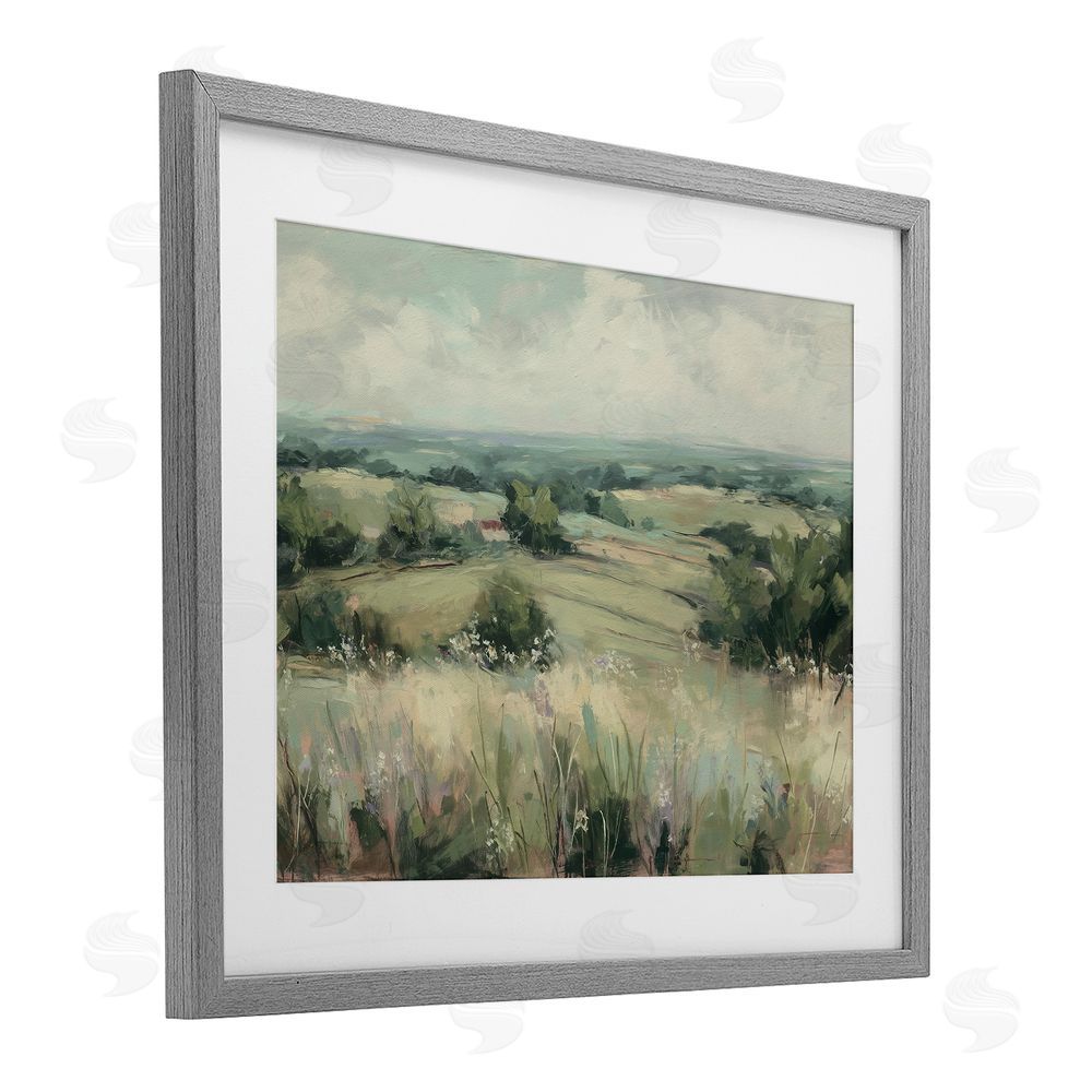Svetlana Aleynikova Idyllic Green Pastures Gray Framed Print Under Glass Wall Art