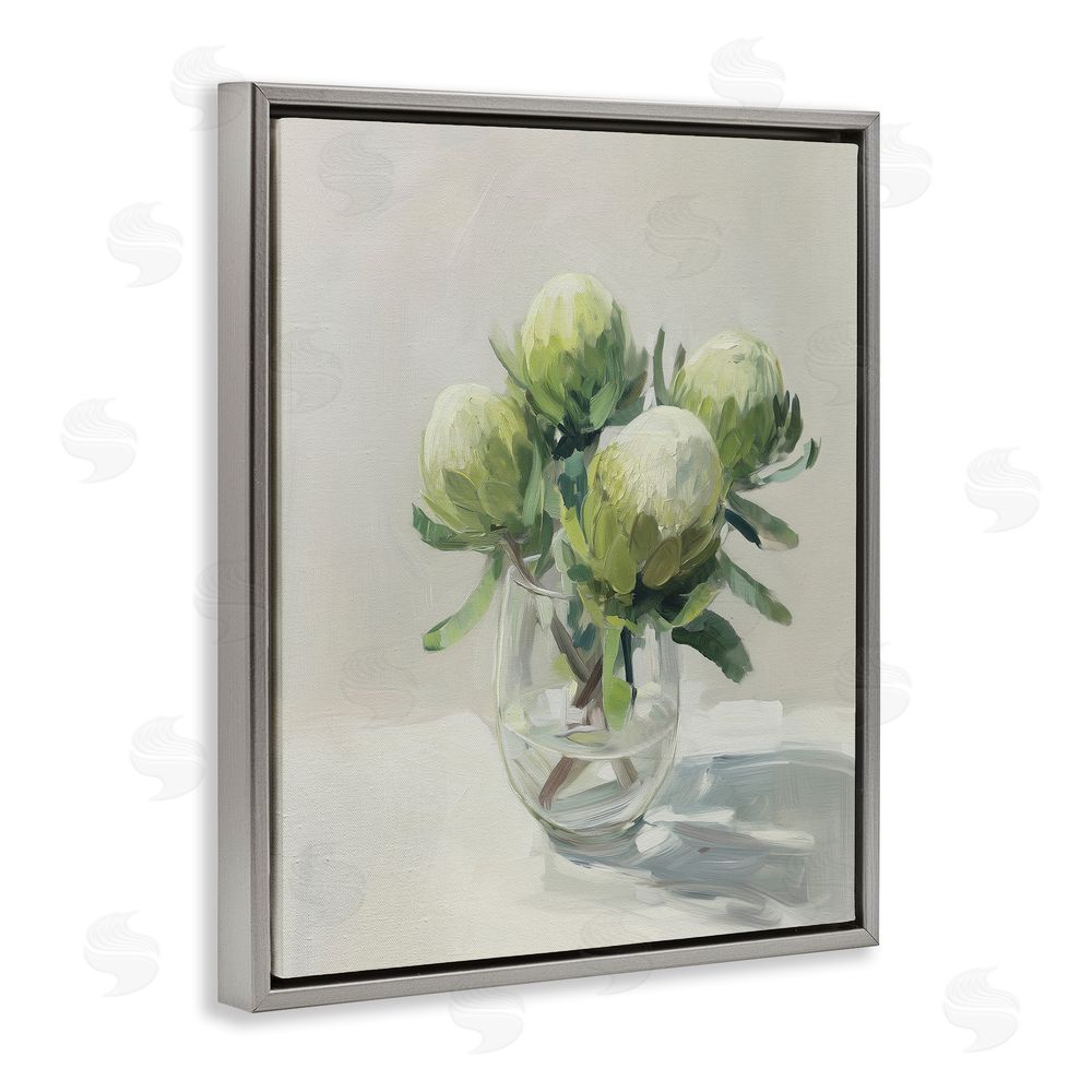 Svetlana Aleynikova Glass & Bloom Still Life Gray Floating Frame Canvas Wall Art Print