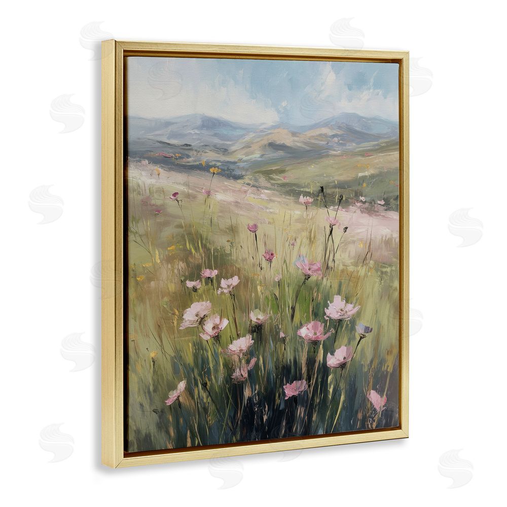 Svetlana Aleynikova Wild Shrubs in Pasture Gold Floating Frame Canvas Wall Art Print
