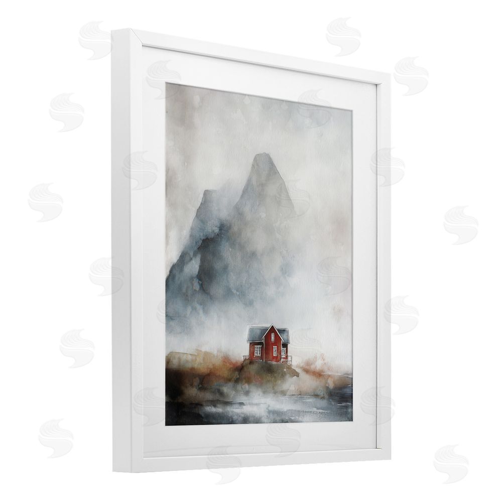 Svetlana Aleynikova Foggy Hugged Hut White Framed Print Under Glass Wall Art