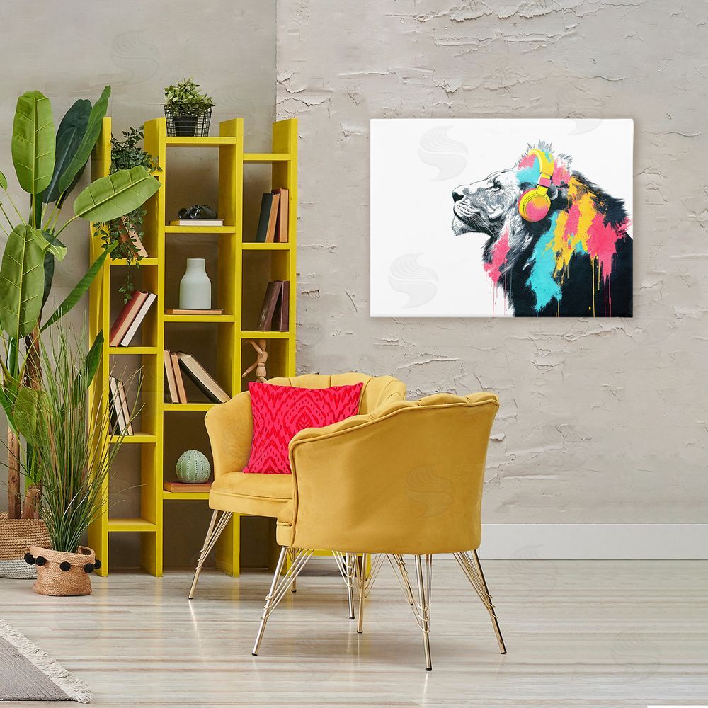 Svetlana Aleynikova Lion On Air Headphones Canvas Wall Art Print in Room