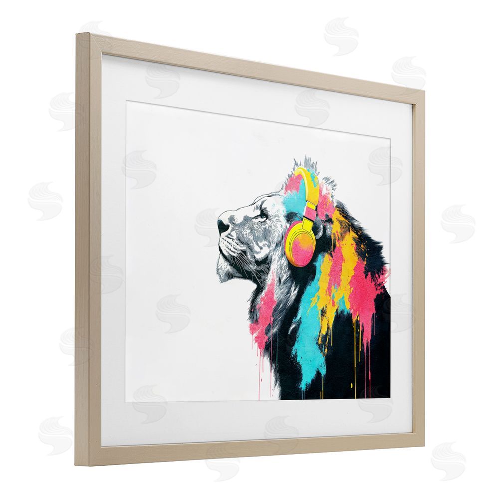 Svetlana Aleynikova Lion On Air Headphones Birch Framed Print Under Glass Wall Art