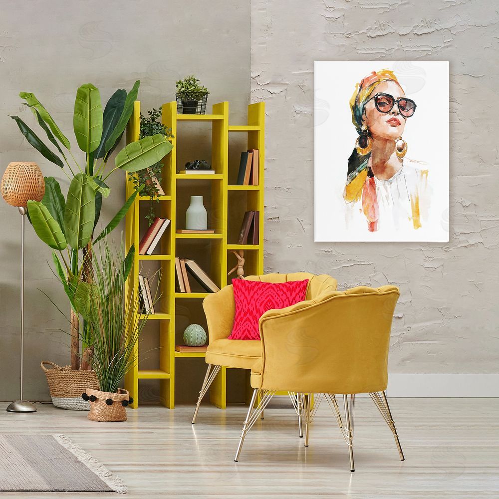 Svetlana Aleynikova Stylish Woman with Headwrap Stretched Canvas Wall Art in Room