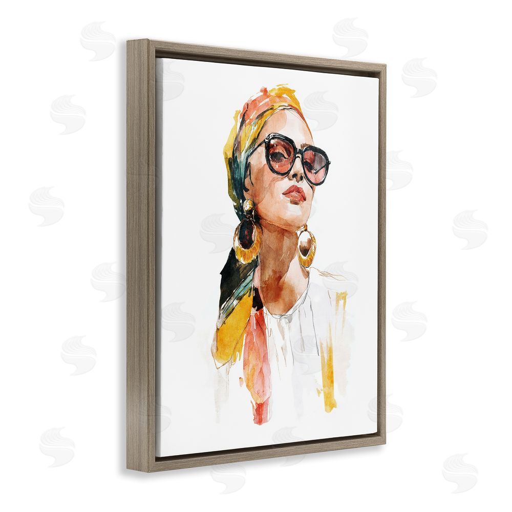 Svetlana Aleynikova Stylish Woman with Headwrap Brown Floating Frame Canvas Wall Art Print