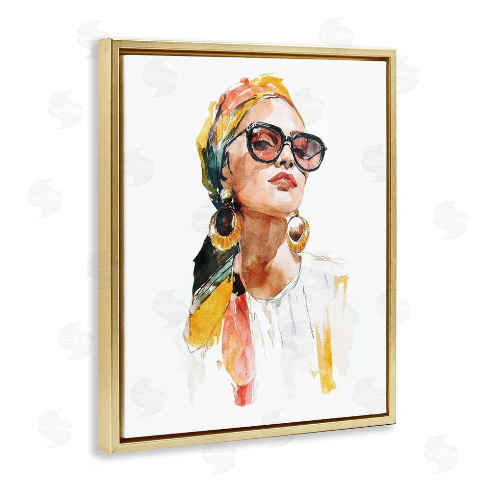 Svetlana Aleynikova Stylish Woman with Headwrap Gold Floating Frame Canvas Wall Art Print