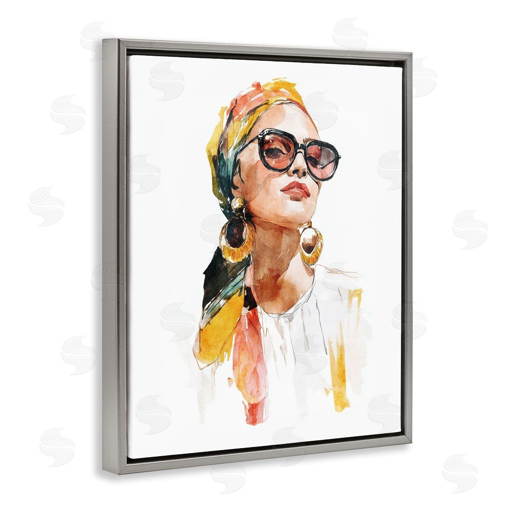 Svetlana Aleynikova Stylish Woman with Headwrap Gray Floating Frame Canvas Wall Art Print
