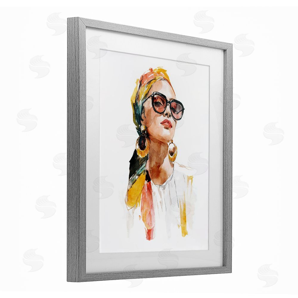 Svetlana Aleynikova Stylish Woman with Headwrap Gray Framed Print Under Glass Wall Art