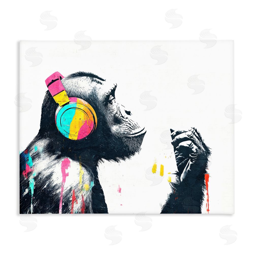 Svetlana Aleynikova Ape On Air Headphones Stretched Canvas Wall Art