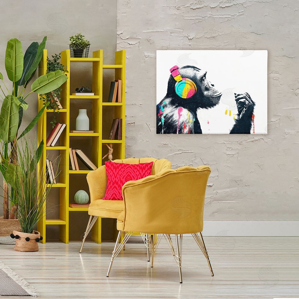 Svetlana Aleynikova Ape On Air Headphones Stretched Canvas Wall Art in Room