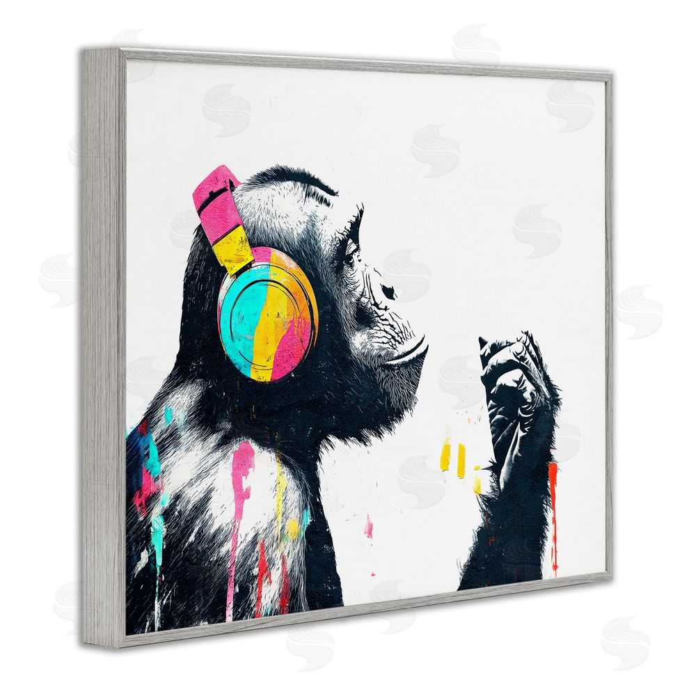 Svetlana Aleynikova Ape On Air Headphones Gray Framed Giclee Wall Art Print