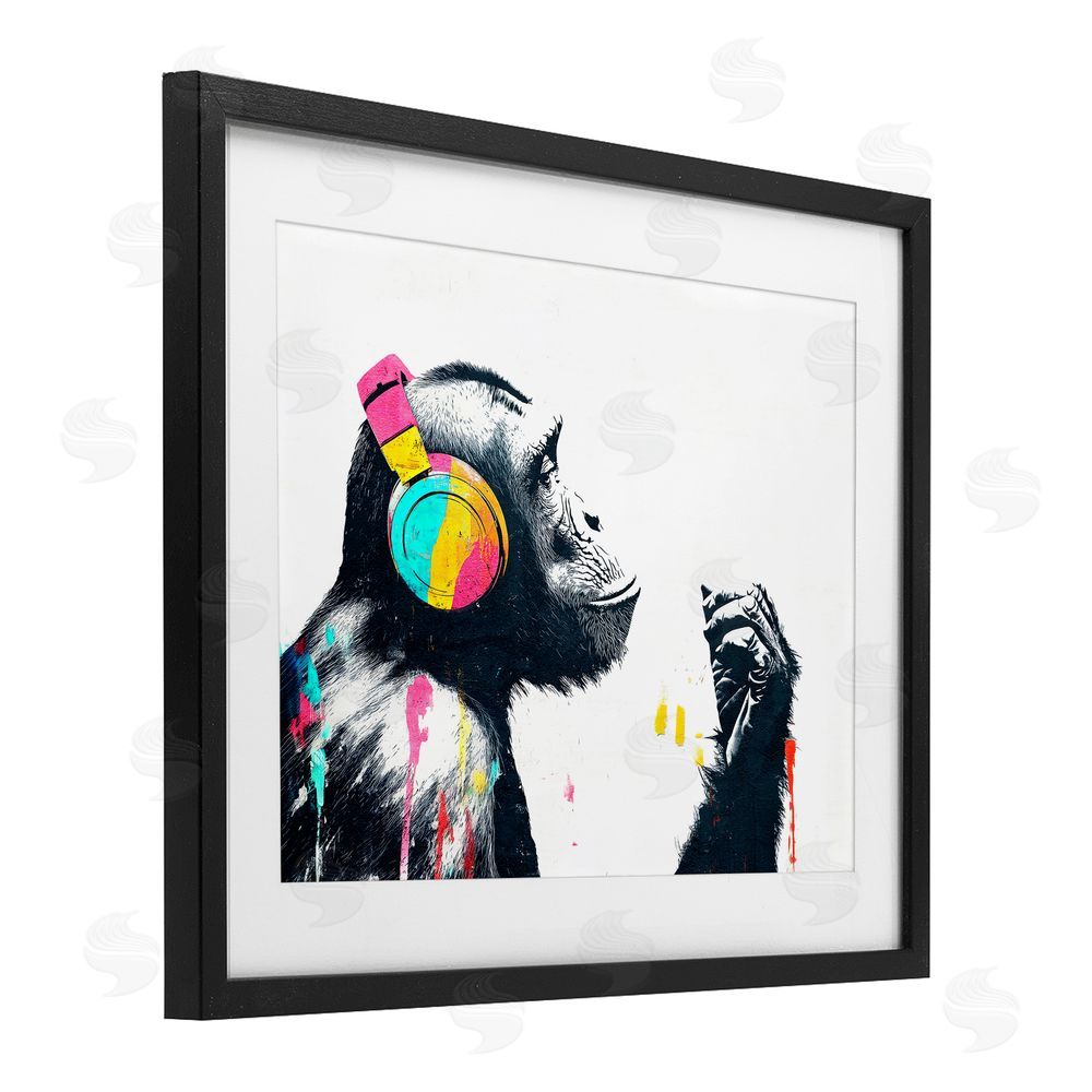 Svetlana Aleynikova Ape On Air Headphones Black Framed Print Under Glass Wall Art