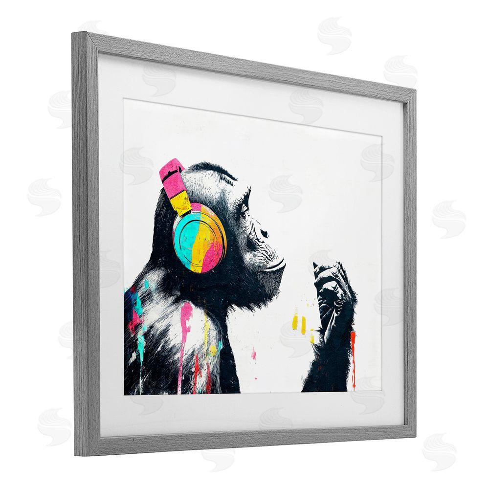 Svetlana Aleynikova Ape On Air Headphones Gray Framed Print Under Glass Wall Art