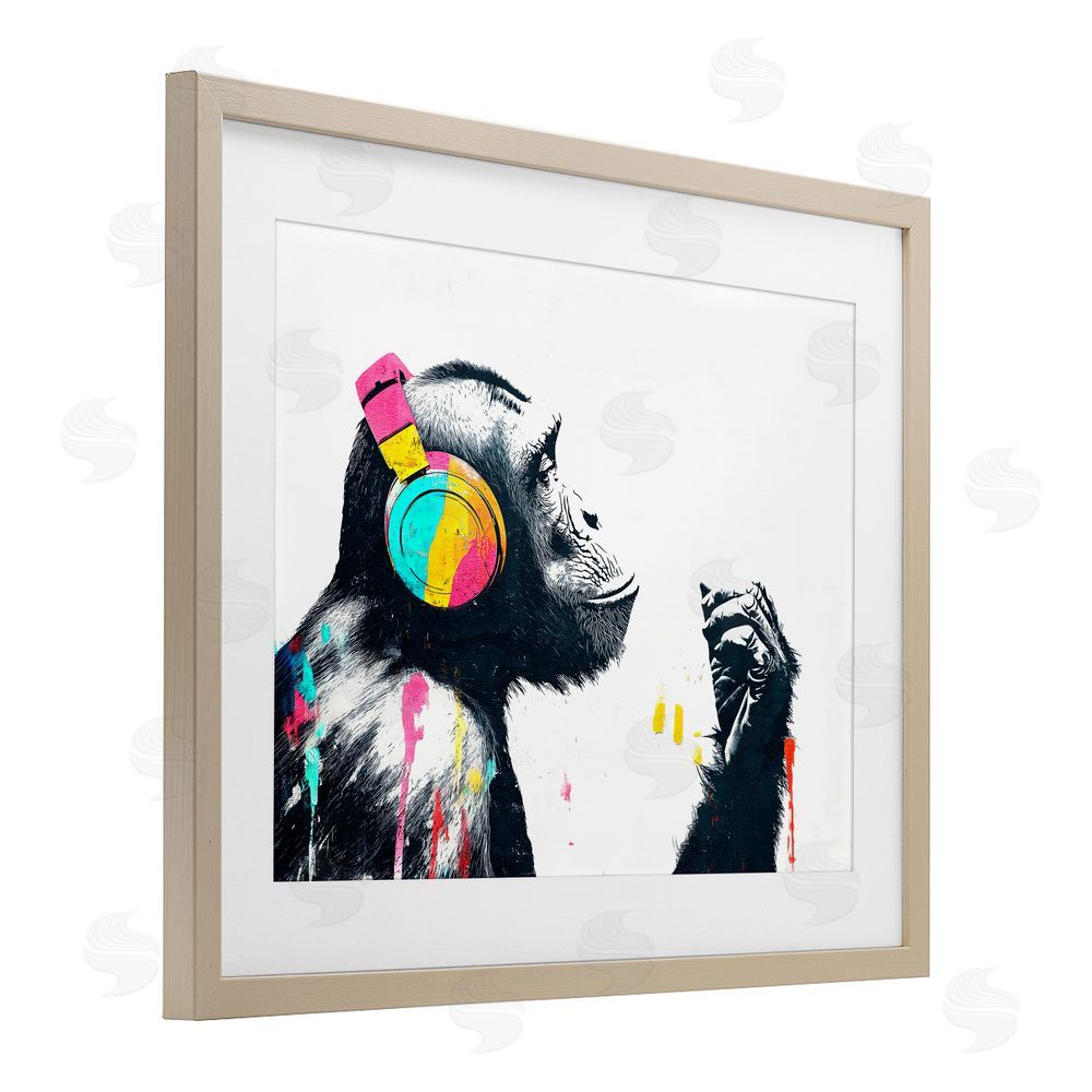 Svetlana Aleynikova Ape On Air Headphones Birch Framed Print Under Glass Wall Art