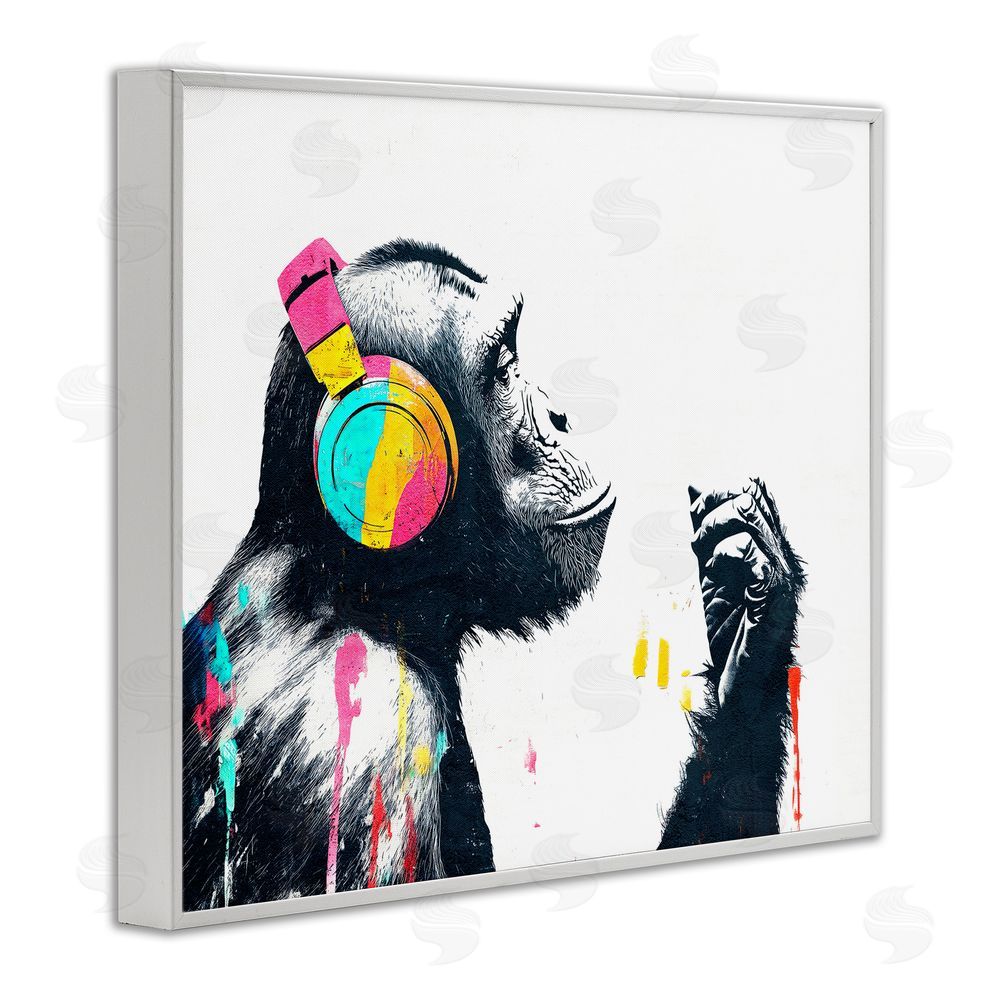 Svetlana Aleynikova Ape On Air Headphones White Framed Giclee Wall Art Print
