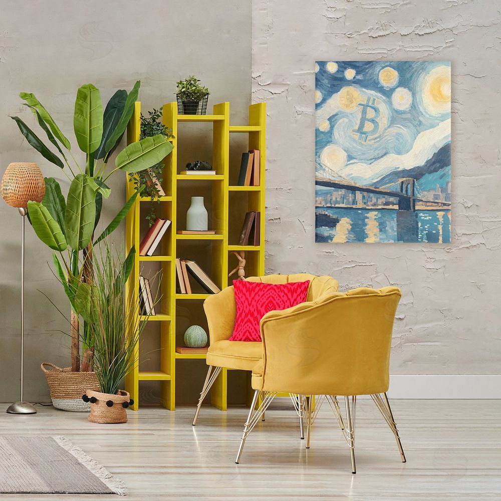 Svetlana Aleynikova Crypto Lunar Glow Stretched Canvas Wall Art in Room