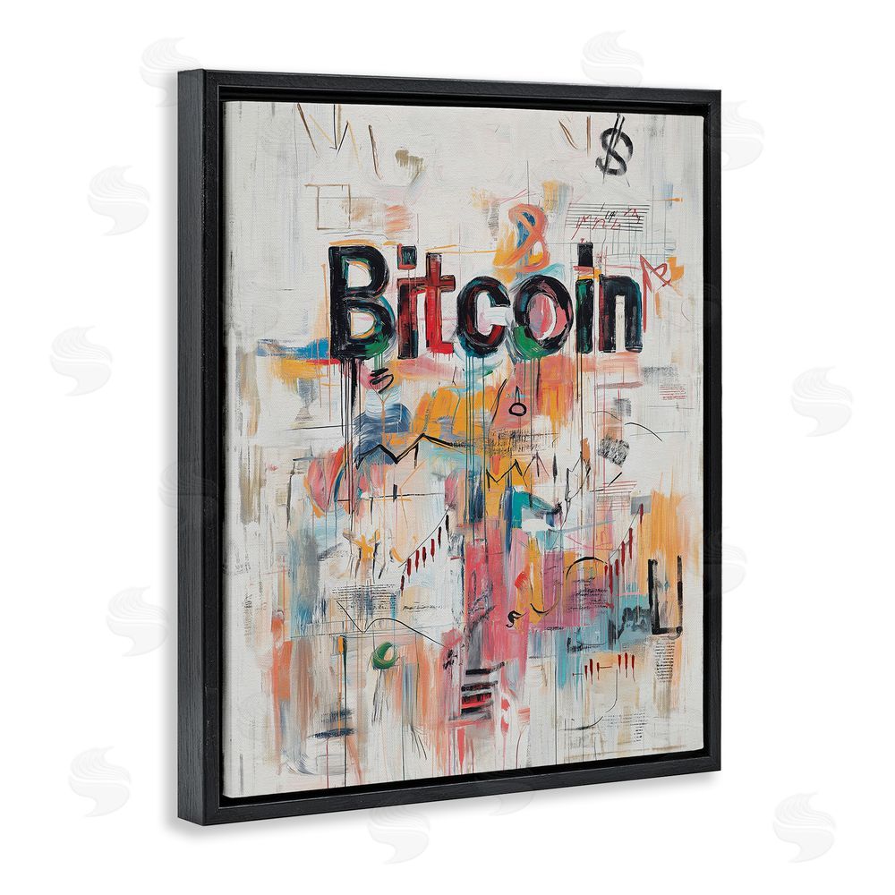 Svetlana Aleynikova Digital Currency Abstract Collage Black Floating Frame Canvas Wall Art Print