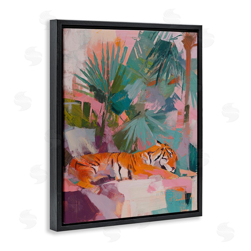 Svetlana Aleynikova Resting Tiger Beneath Leaves Black Floating Frame Canvas Wall Art Print