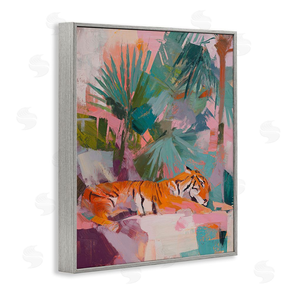 Svetlana Aleynikova Resting Tiger Beneath Leaves Gray Framed Giclee Wall Art Print