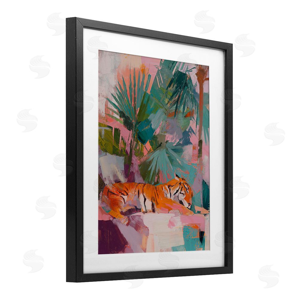 Svetlana Aleynikova Resting Tiger Beneath Leaves Black Framed Print Under Glass Wall Art