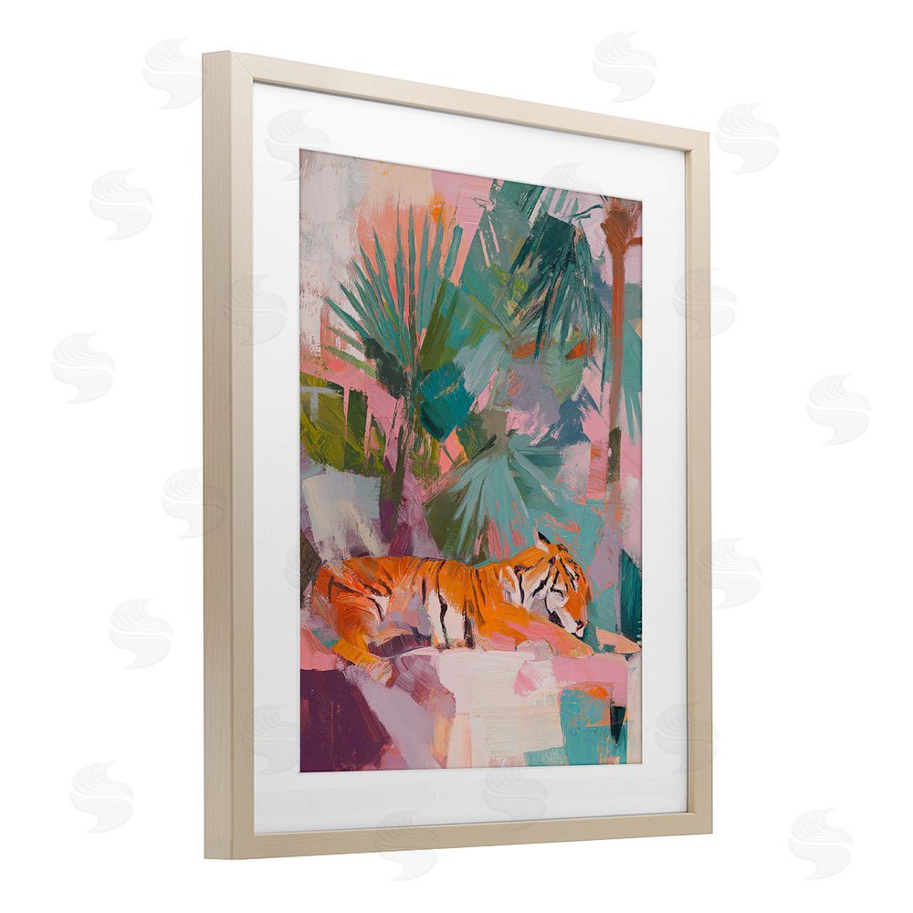 Svetlana Aleynikova Resting Tiger Beneath Leaves Birch Framed Print Under Glass Wall Art