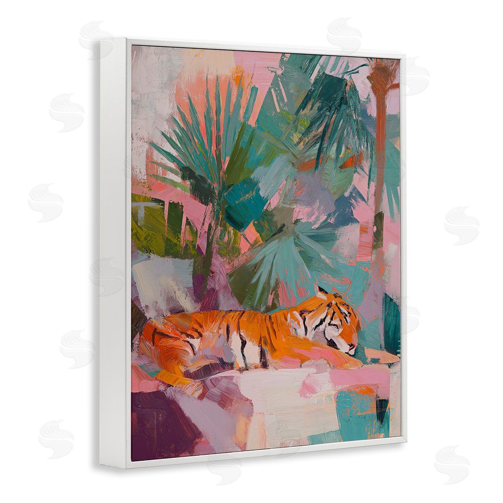 Svetlana Aleynikova Resting Tiger Beneath Leaves White Framed Giclee Wall Art Print