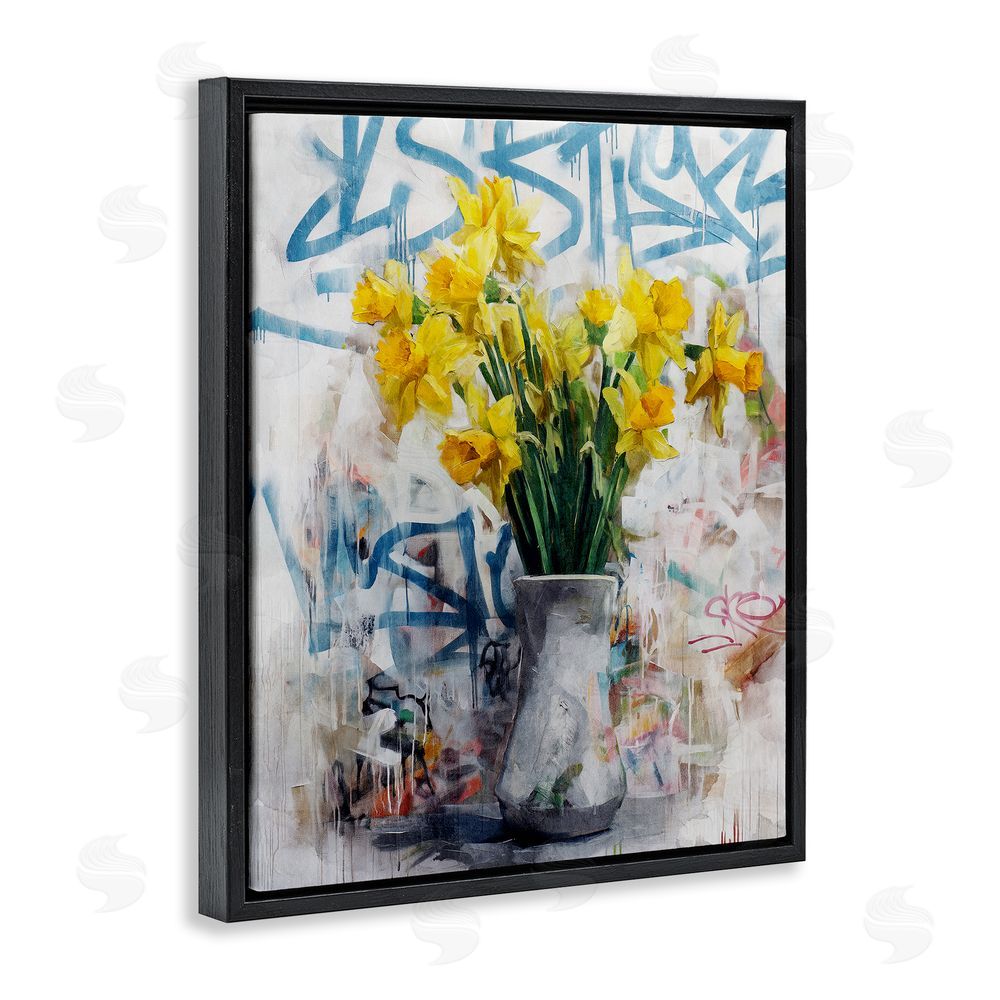 Svetlana Aleynikova Color Clash Daffodils & Graffiti Black Floating Frame Canvas Wall Art Print