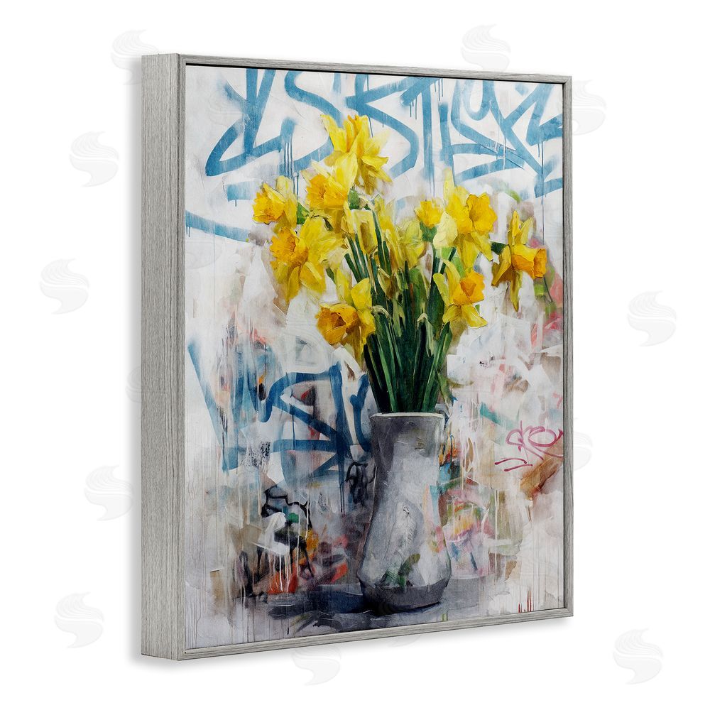 Svetlana Aleynikova Color Clash Daffodils & Graffiti Gray Framed Giclee Wall Art Print