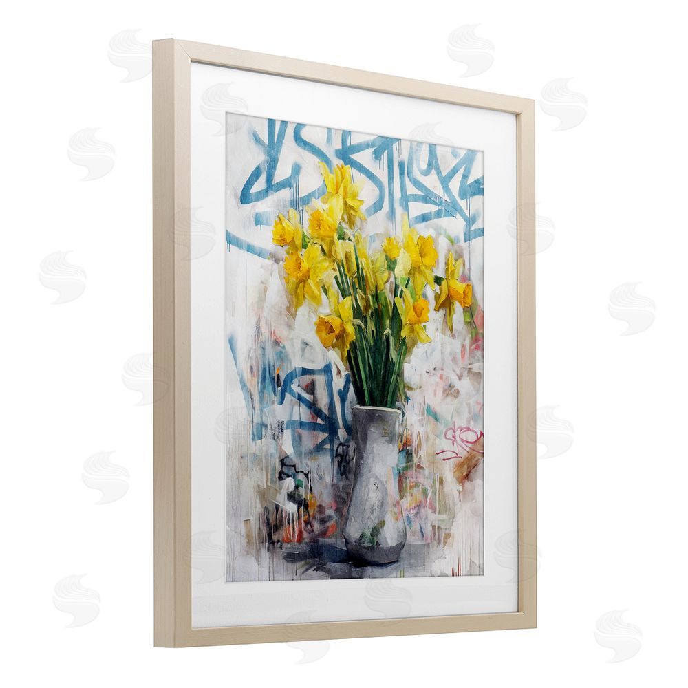 Svetlana Aleynikova Color Clash Daffodils & Graffiti Birch Framed Print Under Glass Wall Art