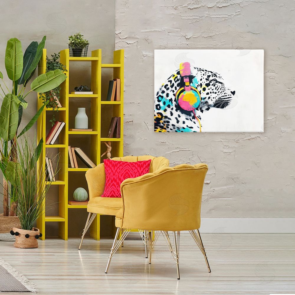 Svetlana Aleynikova Leopard On Air Headphones Canvas Wall Art Print in Room