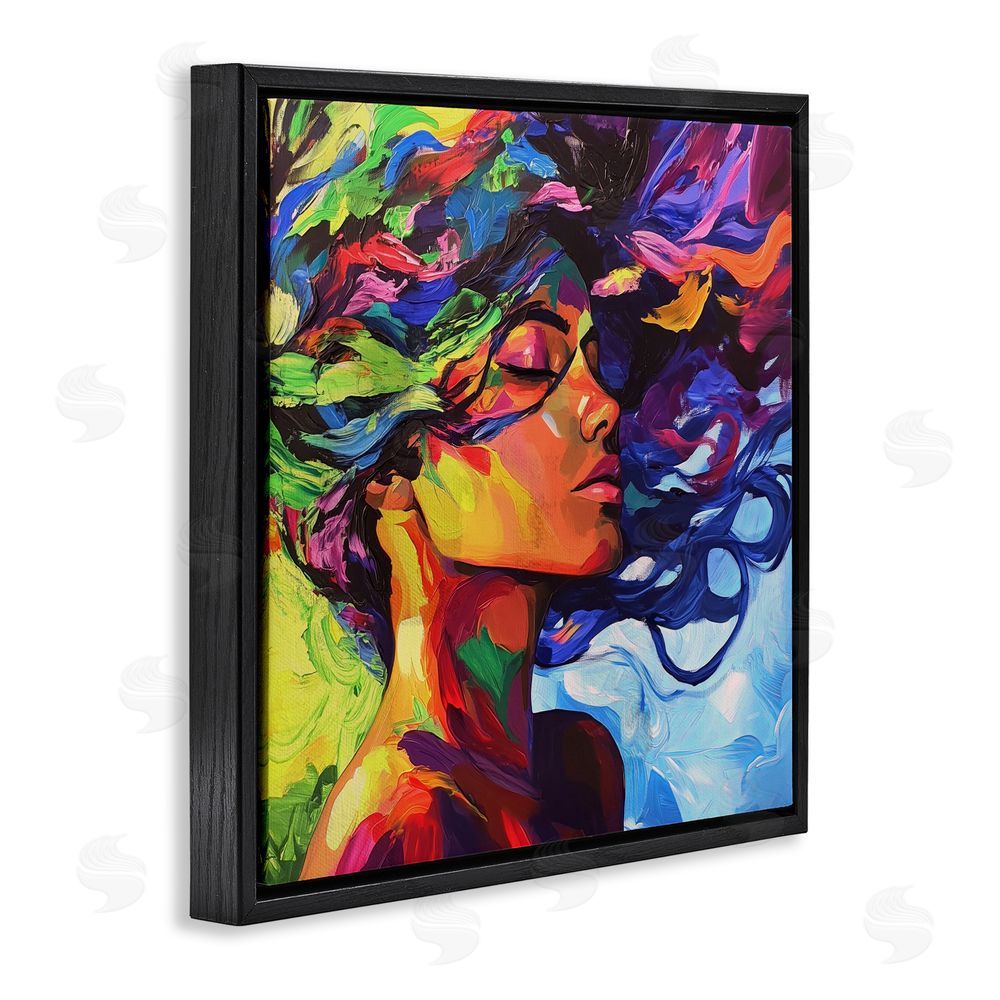 Svetlana Aleynikova Flowing Whirlwind Of Colors Black Floating Frame Canvas Wall Art Print